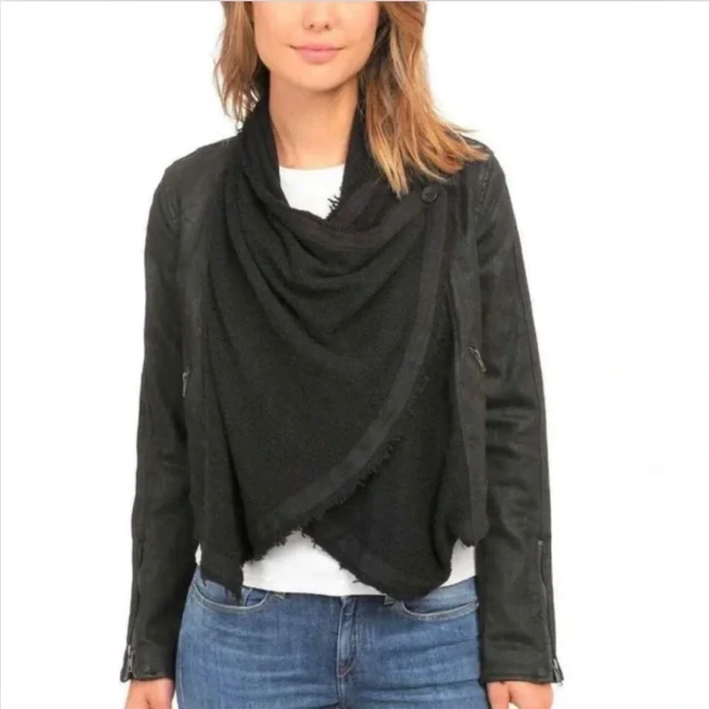 Free People Drape Front Coated Jacket Black 8